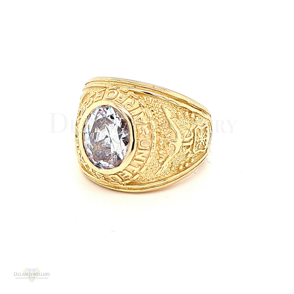 Mens Heavy College Ring with white Stone