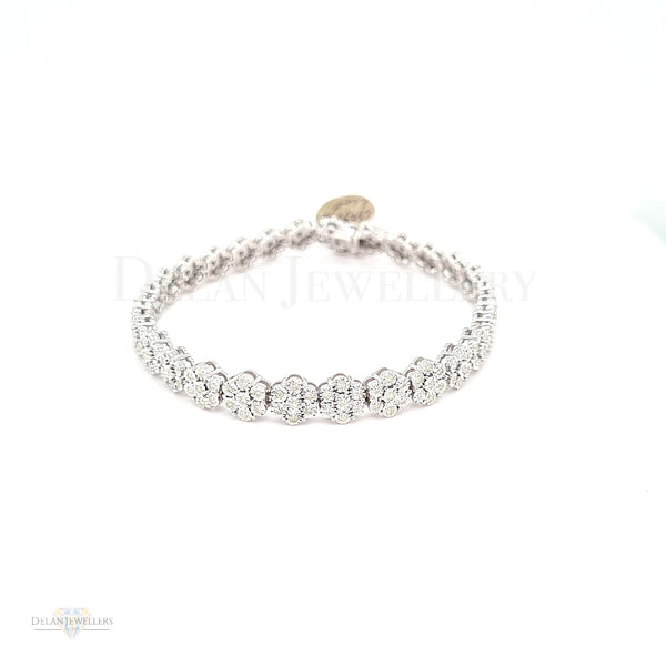 White Gold Diamond Flower Tennis Bracelet - 1ct