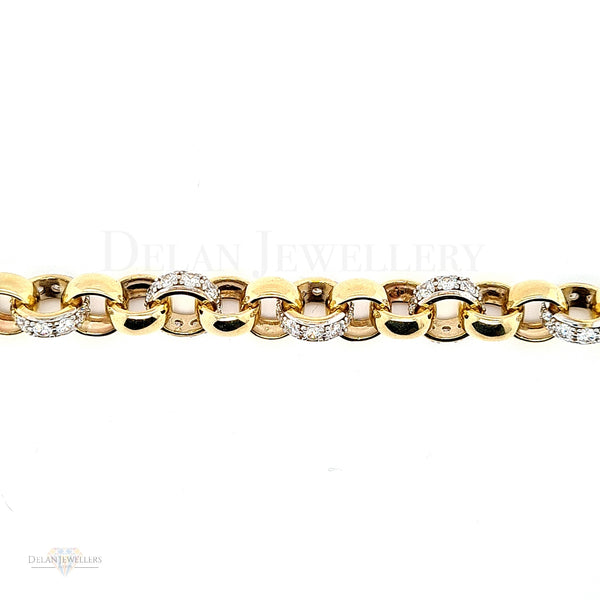 9ct Yellow Gold Belcher Bracelet with cz stones- 38.8 grams