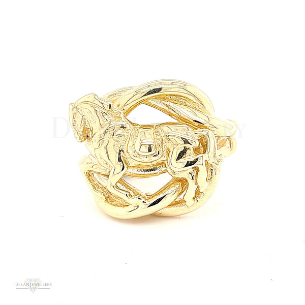 9ct Yellow Gold Knot Ring with horse centre - 44.3g