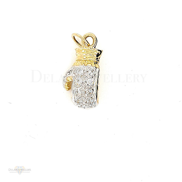 9ct Yellow Gold Boxing Glove Pendant with cz stones - 4 grams