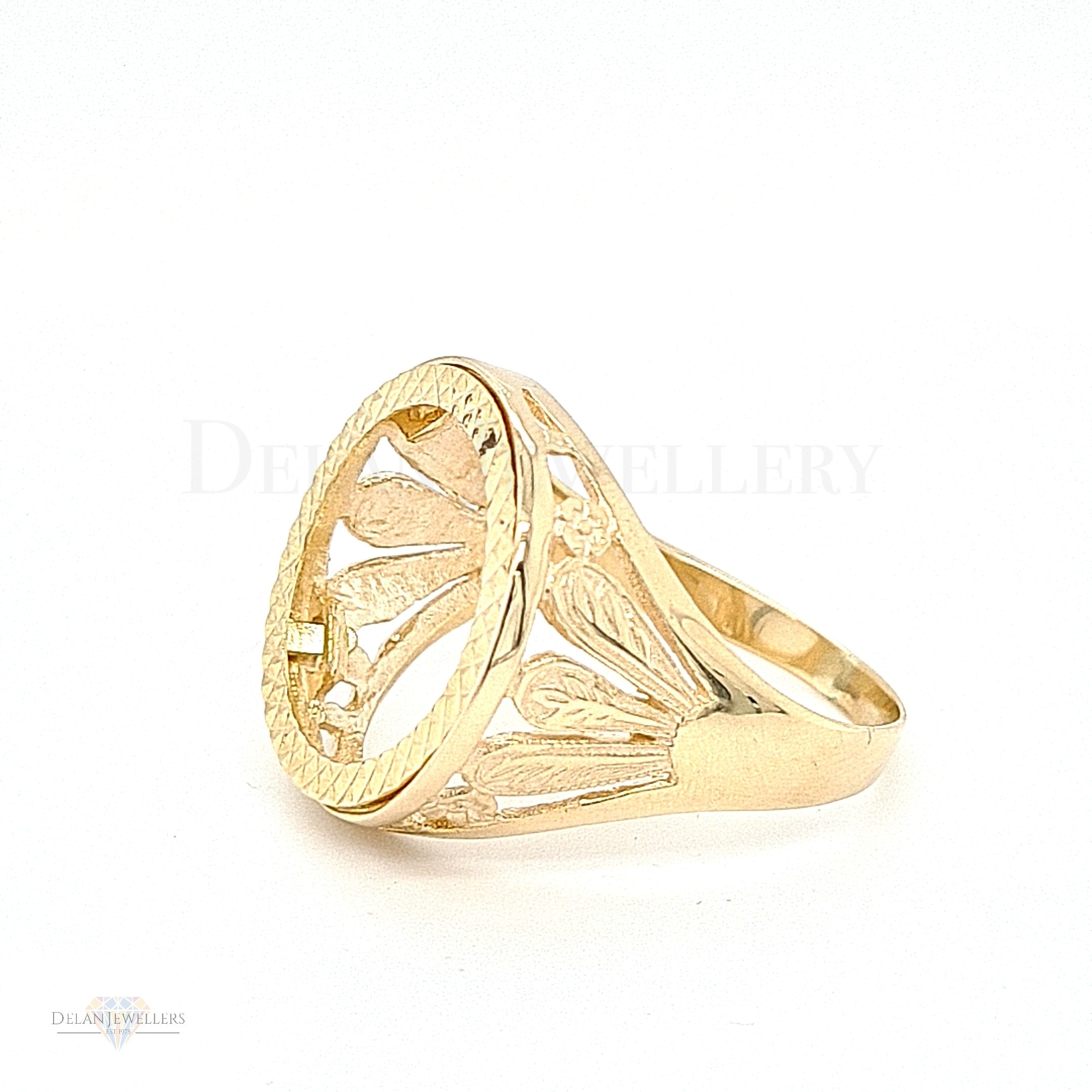 9ct Half Sovereign Mount Leaf Ring