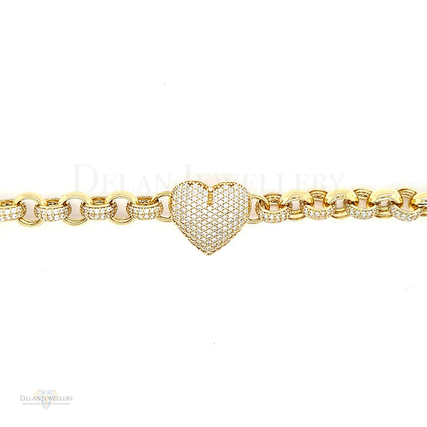 9ct Yellow Gold Heart Belcher Bracelet with stones