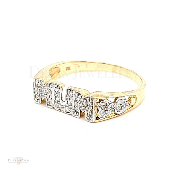 9ct Mum Ring with Heart CZ stones - 2.5g