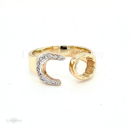 9ct Yellow Gold Spanner Ring with CZ Stones - 7.2g