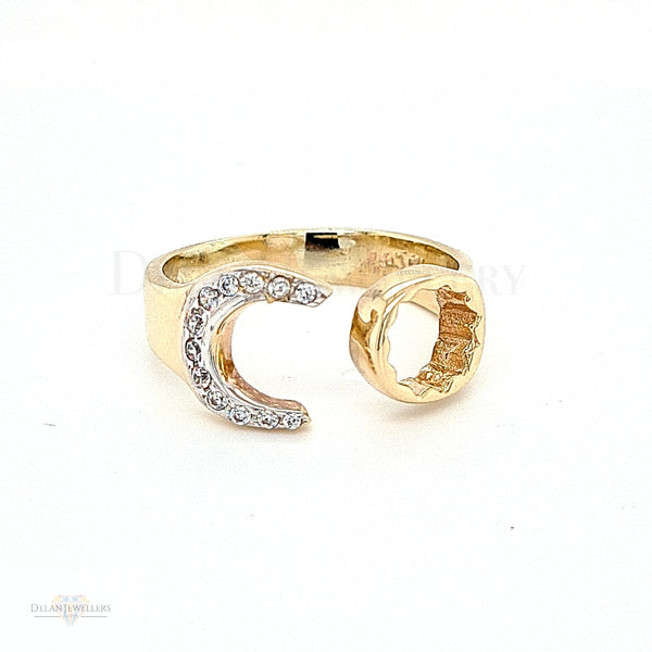 9ct Yellow Gold Spanner Ring with CZ Stones - 7.2g