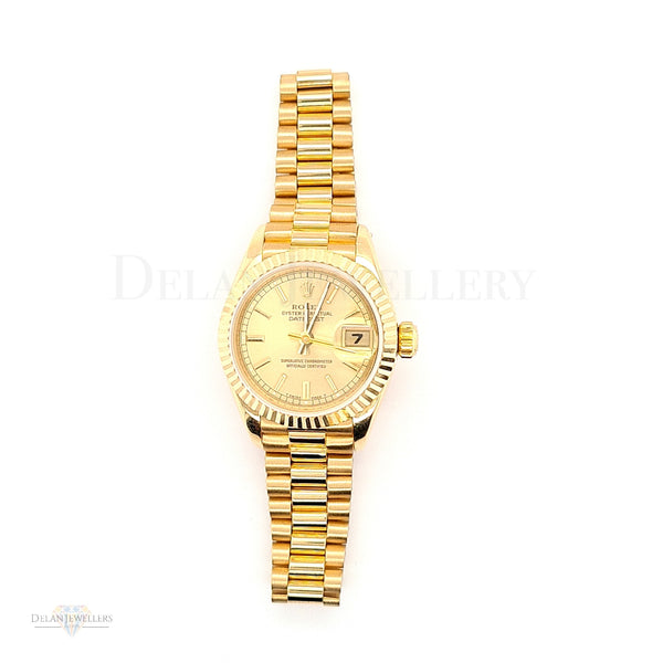Pre-owned Rolex Date-Just 18ct Gold 26mm with Champagne Dial