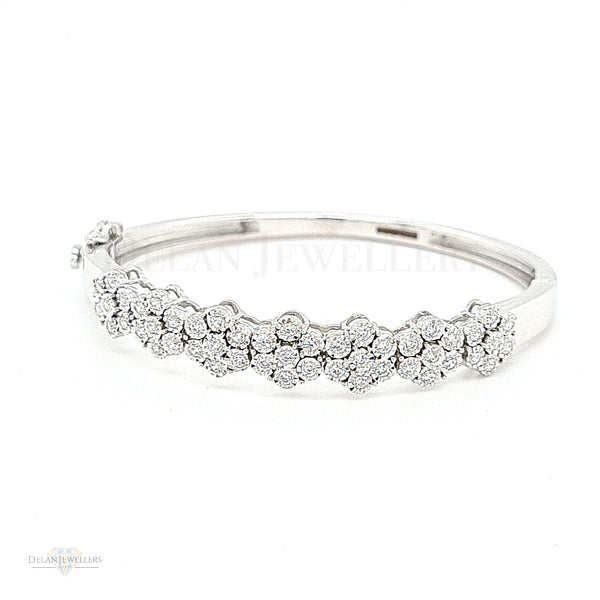 9ct White Gold Daisy Bangle with CZ Stones