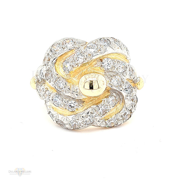 9ct Yellow Gold Knot Ring with stones - 65.5g