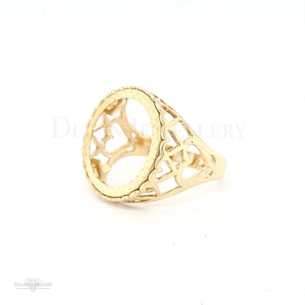 9ct Half Sovereign Mount Ring with heart sides