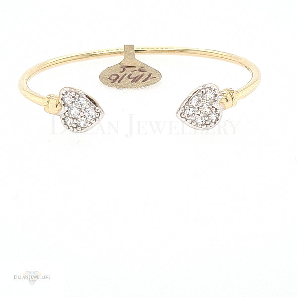 9ct Yellow Gold Baby Torque Bangle with CZ Hearts