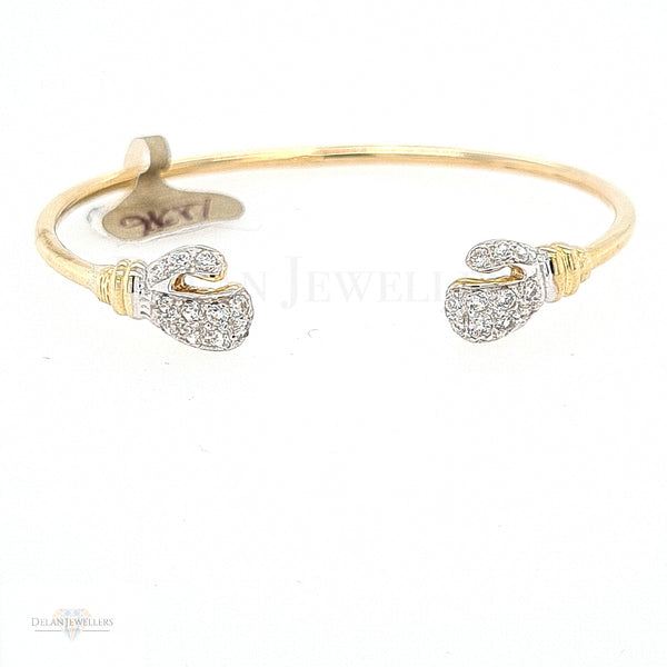 9ct Yellow Gold Baby Torque Bangle with CZ Boxing Gloves