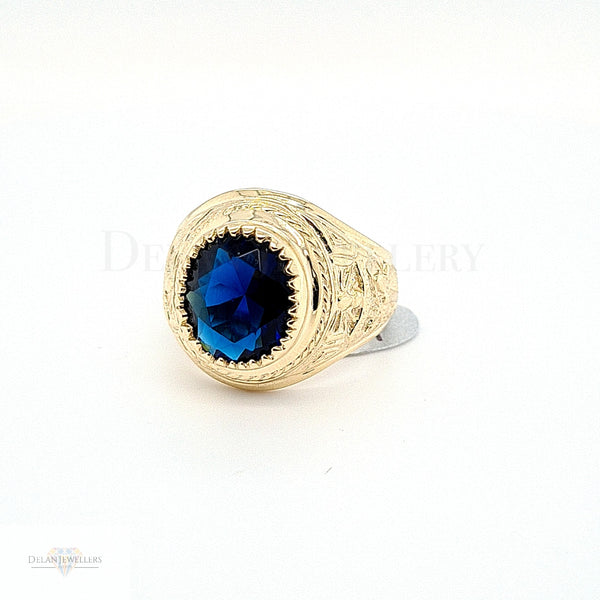Mens College Ring with Blue Stone