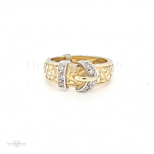 9ct Gold Buckle Ring with CZ stones