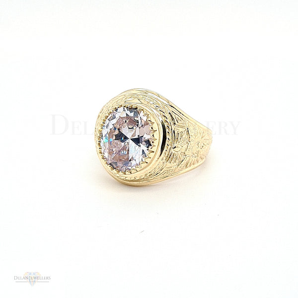Mens College Ring with White Stone