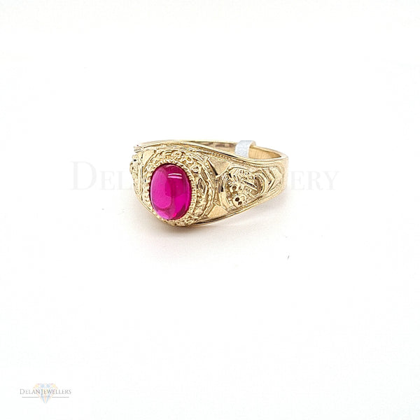Mens College Ring with Pink Stone