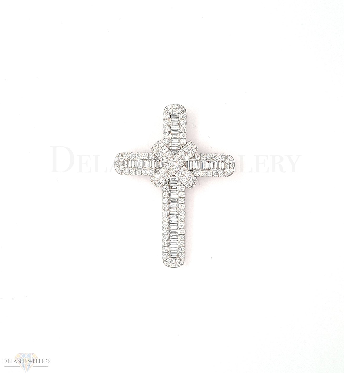 9k Diamond White Gold Cross with Baguettes - 4.33ct