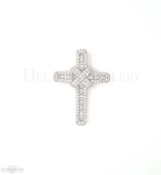 9k Diamond White Gold Cross with Baguettes - 4.33ct