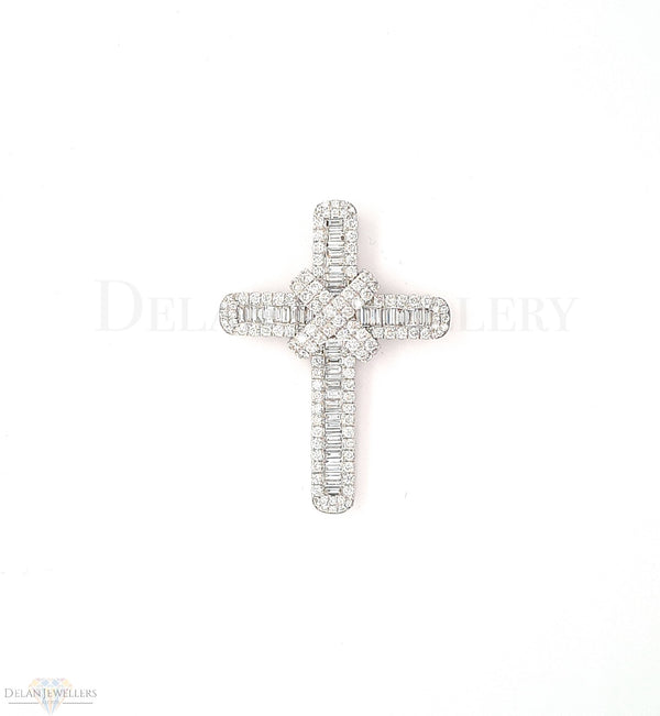 9k Diamond White Gold Cross with Baguettes - 4.33ct