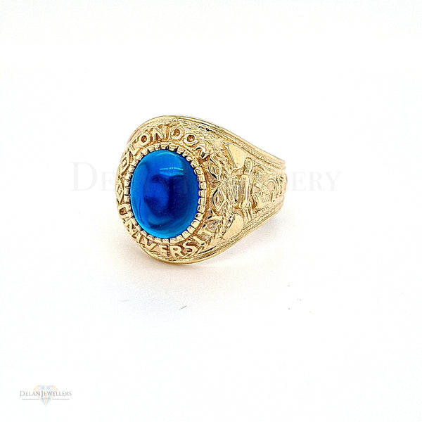 Mens College Ring with Bright Blue Stone