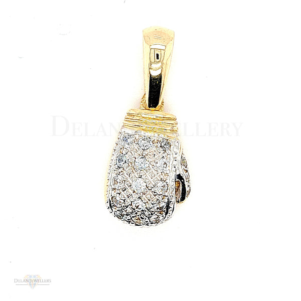 9ct Yellow Gold Boxing Glove Pendant with cz stones - 12.8 grams