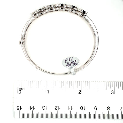 White Gold Flower Bangle with stones