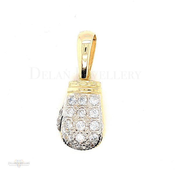 9ct Yellow Gold Boxing Glove Pendant with cz stones - 25.1 grams