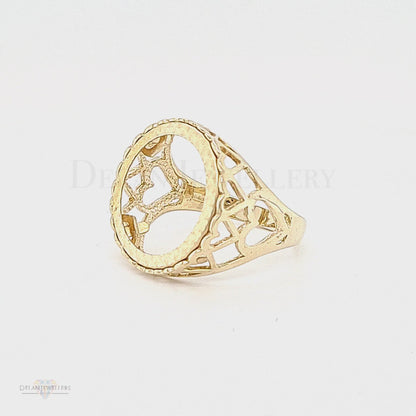 9ct Half Sovereign Mount Ring with heart sides