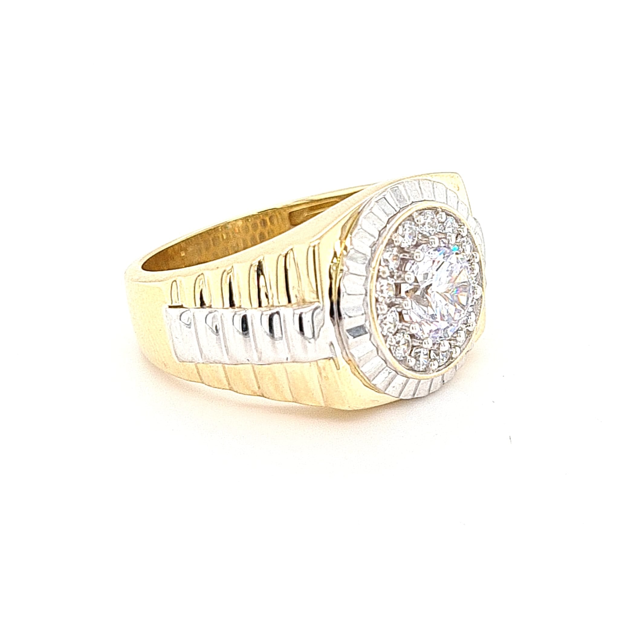 9ct Yellow Gold Gents Presidential Ring with central CZ stone