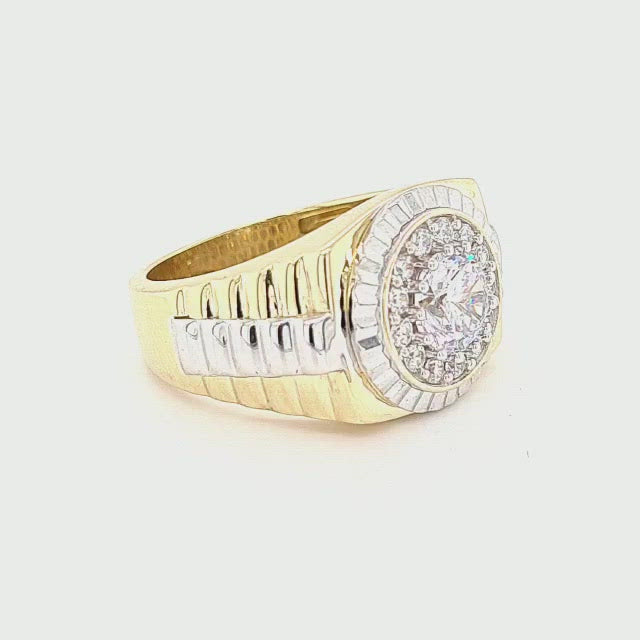 9ct Yellow Gold Gents Presidential Ring with central CZ stone