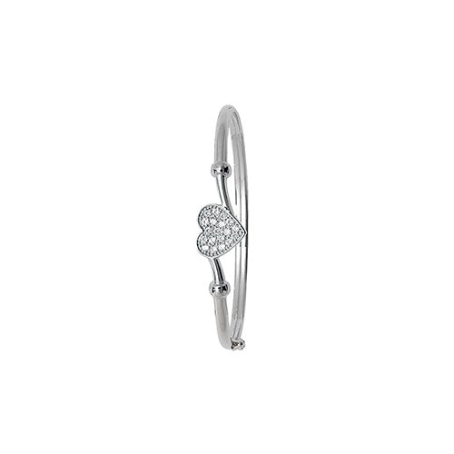 9Ct White Gold Babies' Cz Heart Bangle - BN349BW