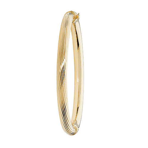 9Ct Gold Lined Design Hinged Bangle - BN379