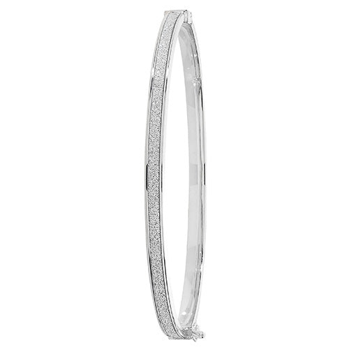 9Ct White Gold Moondust Hinged Bangle - BN387W