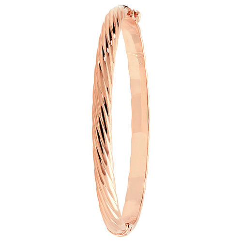 9Ct Rose Gold Lined Design Hinged Bangle - BN397R