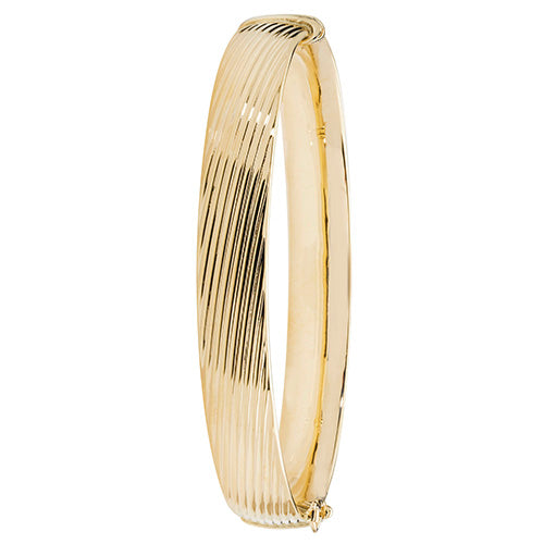 9Ct Gold Lined Design Chunky Hinged Bangle - BN400