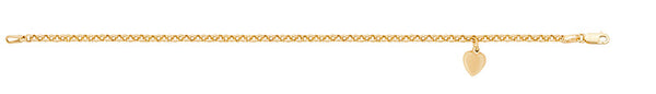 9Ct Gold Dangling Heart Bracelet - BR122