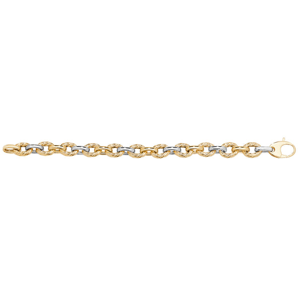 9Ct Gold 2 Tone Oval Linked Fancy Bracelet - BR560