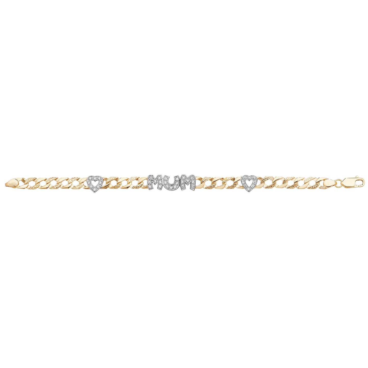 9Ct Gold Cz Mum And Double Heart Bracelet - BR563