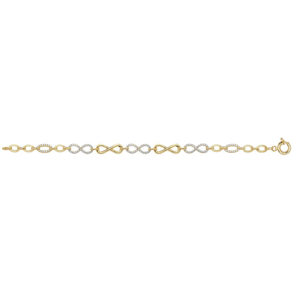 9Ct Gold Plain And Cz Infinity Bracelet - BR597