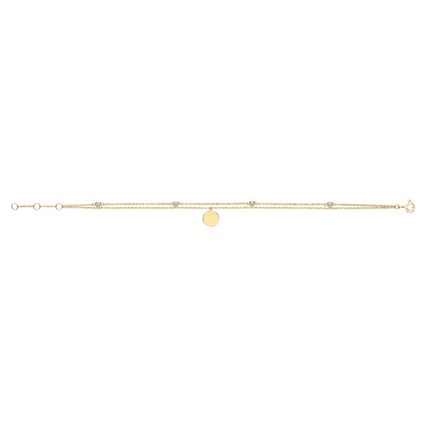 9Ct Gold Cz Set Double Chain With Dangle Disc Bracelet - BR640
