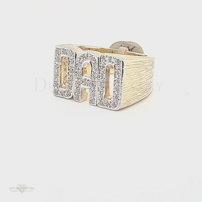 9ct Yellow Gold Dad Ring with Stones - 28g