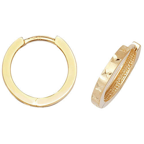 9Ct Gold Diamond Cut Hinged Hoops - ER015