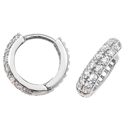 9Ct White Gold Cz 2 Row Hinged Hoops - ER017W