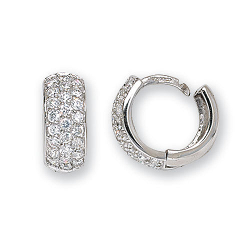 9Ct White Gold Cz 3 Row Hinged Hoops - ER024W