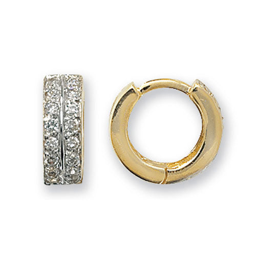 9Ct Gold Cz 2 Row Hinged Hoops - ER027