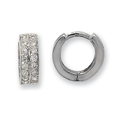 9Ct White Gold Cz 2 Row Hinged Hoops - ER027W