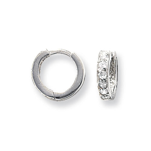 9Ct White Gold Cz Hinged Hoops - ER028W