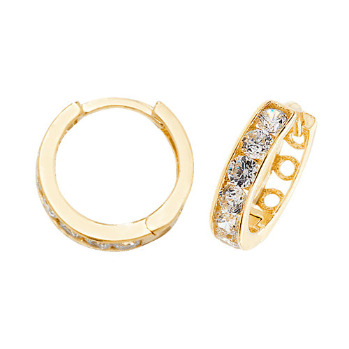 9Ct Gold Cz Hinged Hoops - ER033