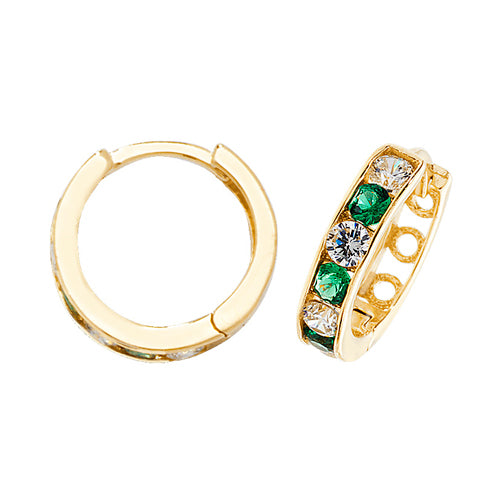 9Ct Gold White And Green Cz Hinged Hoops - ER033E