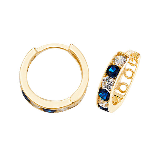 9Ct Gold White And Blue Cz Hinged Hoops - ER033S